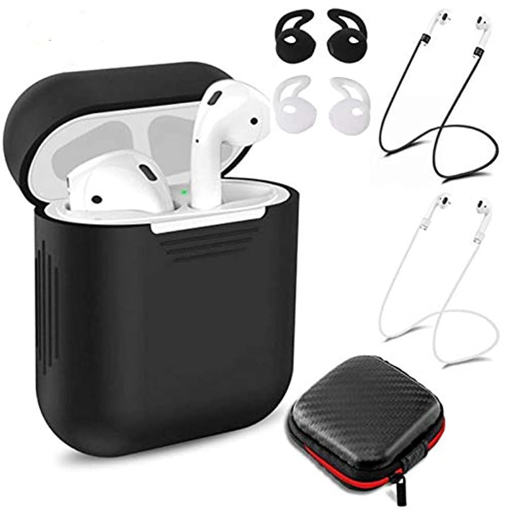 Verilux 6pcs Cover Case Set for AirPods with Silicone Protective Cover & Receiving Box & Anti Lost Strap & Ear Cover Hooks Airpods Accessories Kits Black Verilux 6pcs Cover Case Set for AirPods with Silicone Protective Cover & Receiving Box & Anti Lost Strap & Ear Cover Hooks Airpods Accessories Kits Black